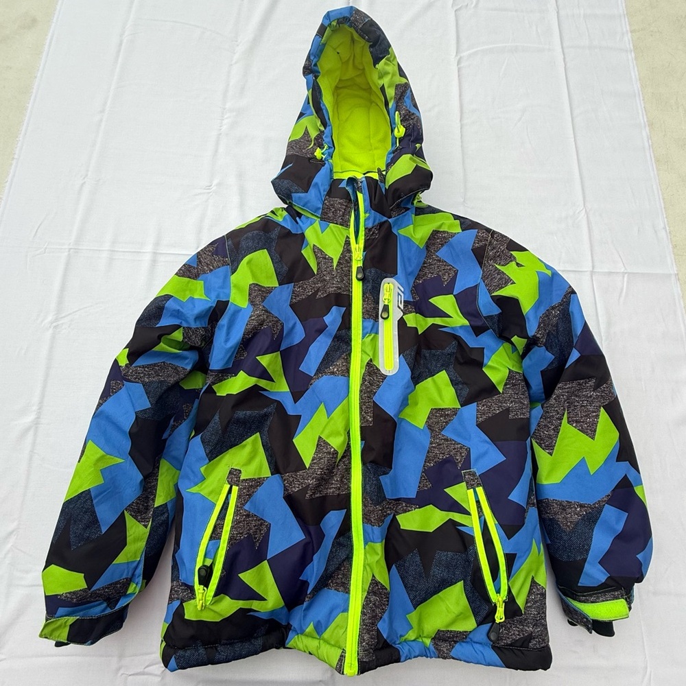 Vibrant Kuluoxing Doubl Wear Youth Ski Jacket Size 16 Blue Green Camo Hooded